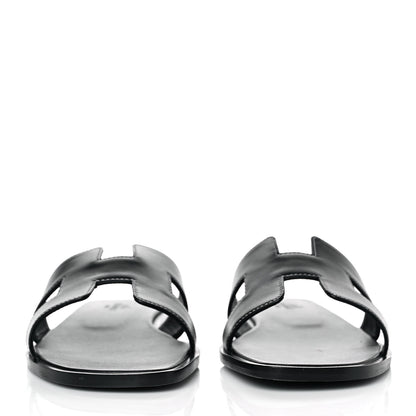 Hermes Box Calfskin Oran Sandals 37.5 Black 2 of 10