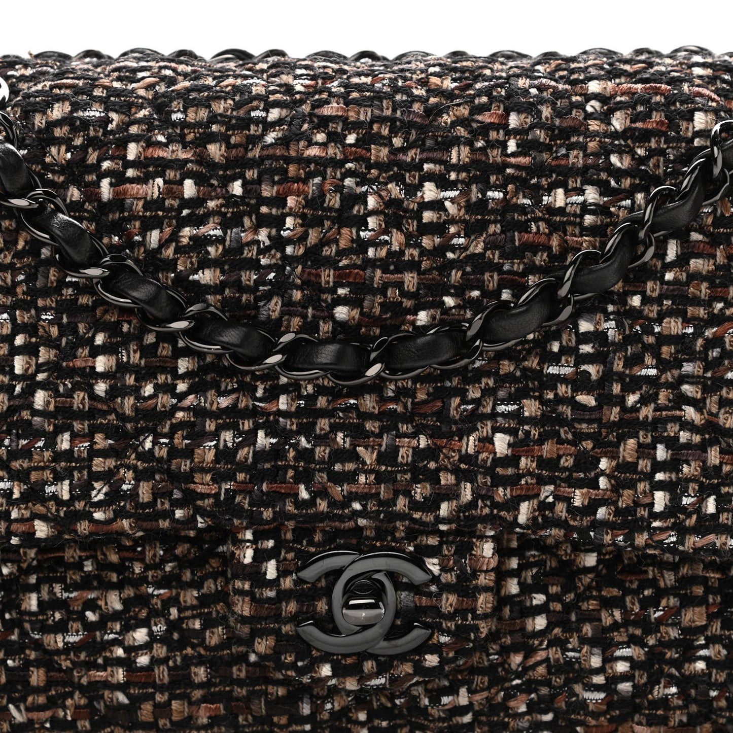 Tweed Quilted Medium Double Flap Brown