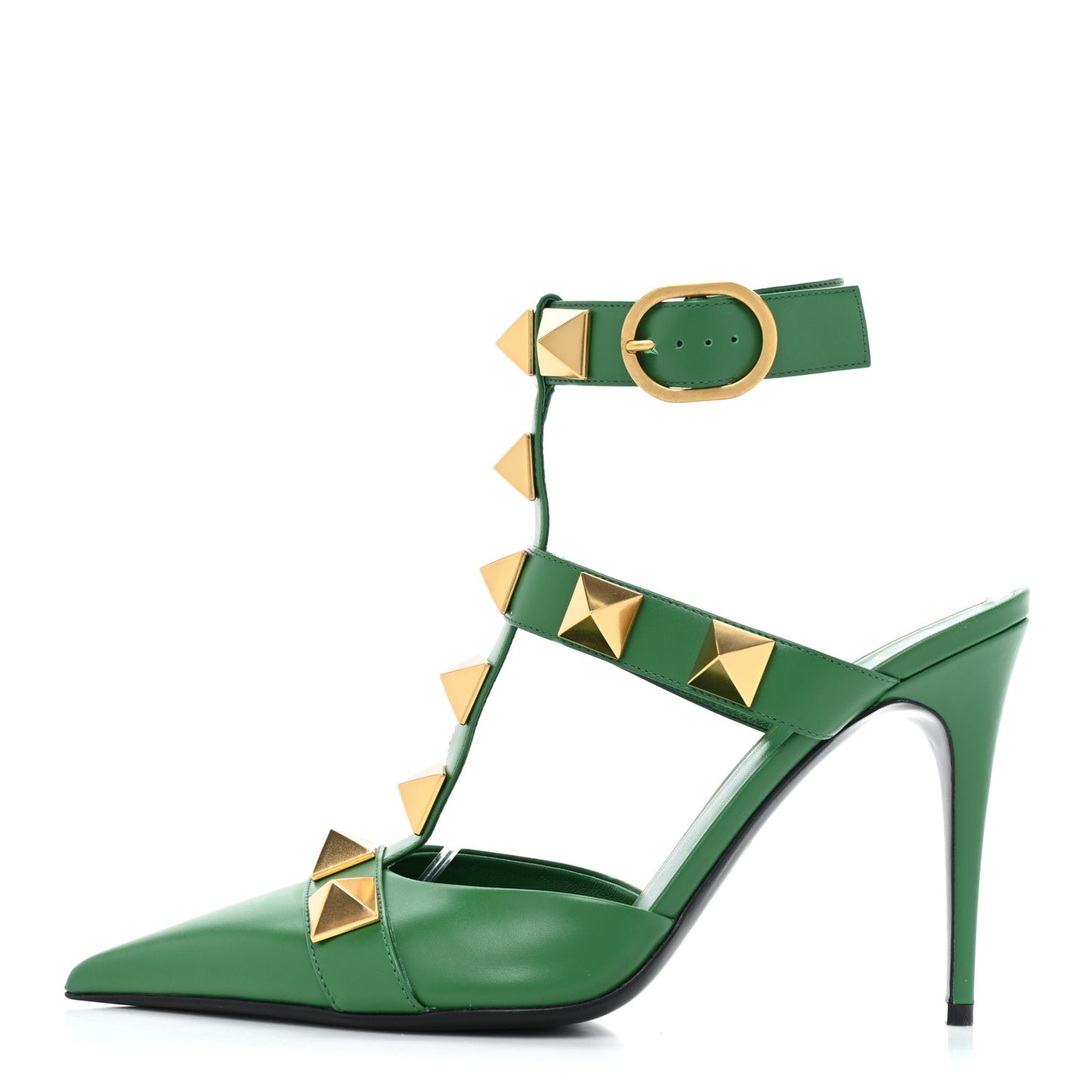 Calfskin Roman Stud Ankle Strap 100mm Pumps 40 Brilliant Green