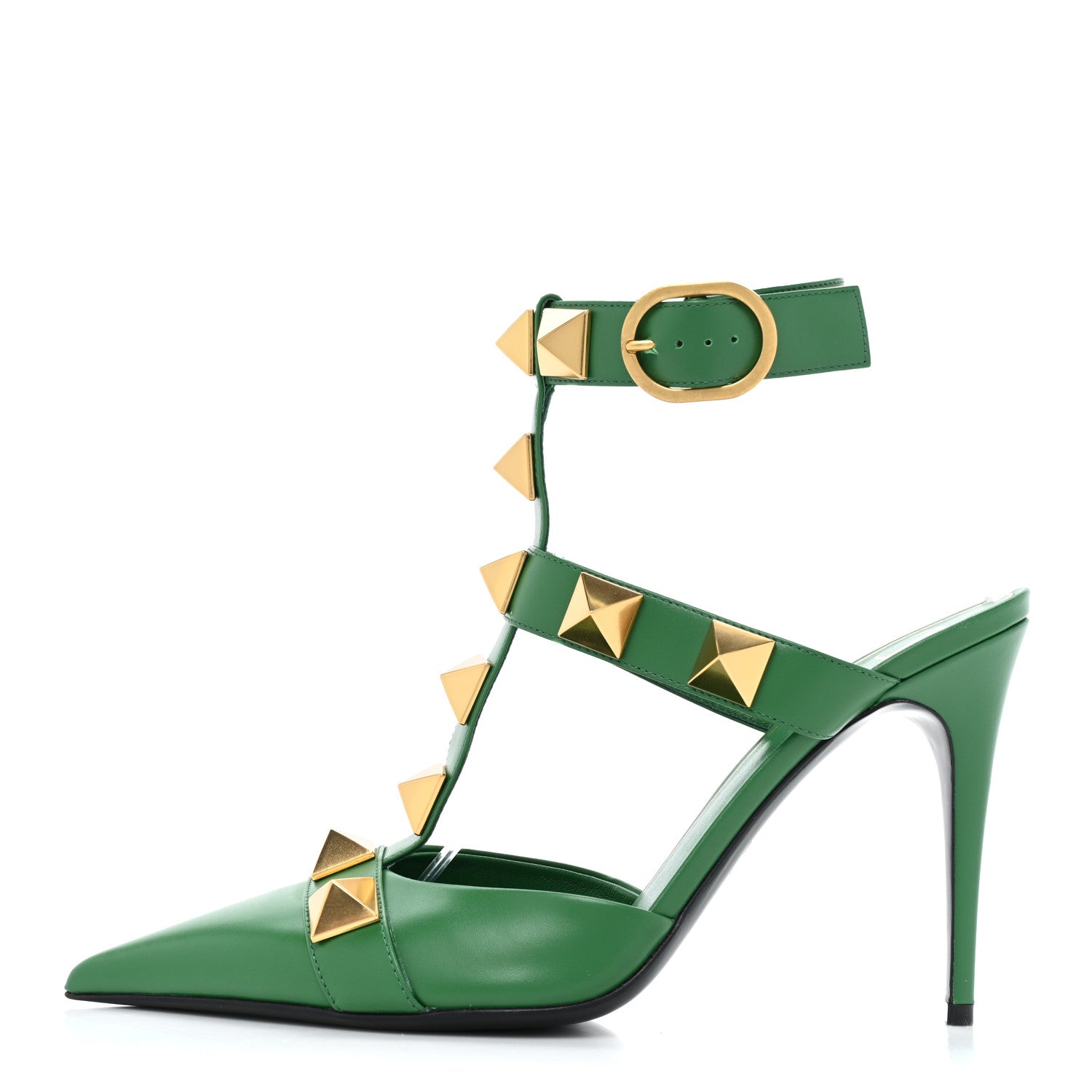 Valentino Garavani Calfskin Roman Stud Ankle Strap 100mm Pumps 40 Brilliant Green 1 of 11