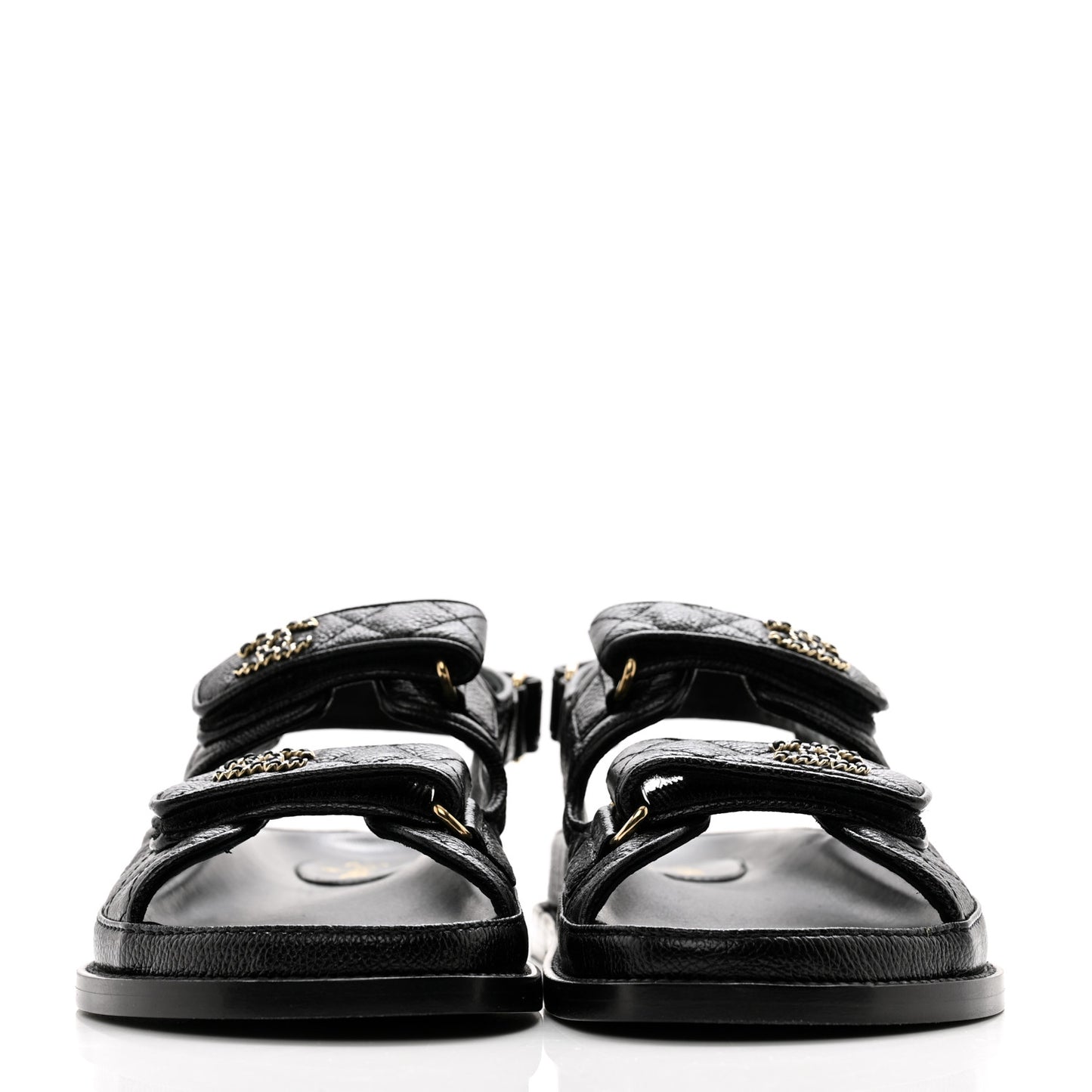 Grained Calfskin Velcro Dad Sandals 38 Black