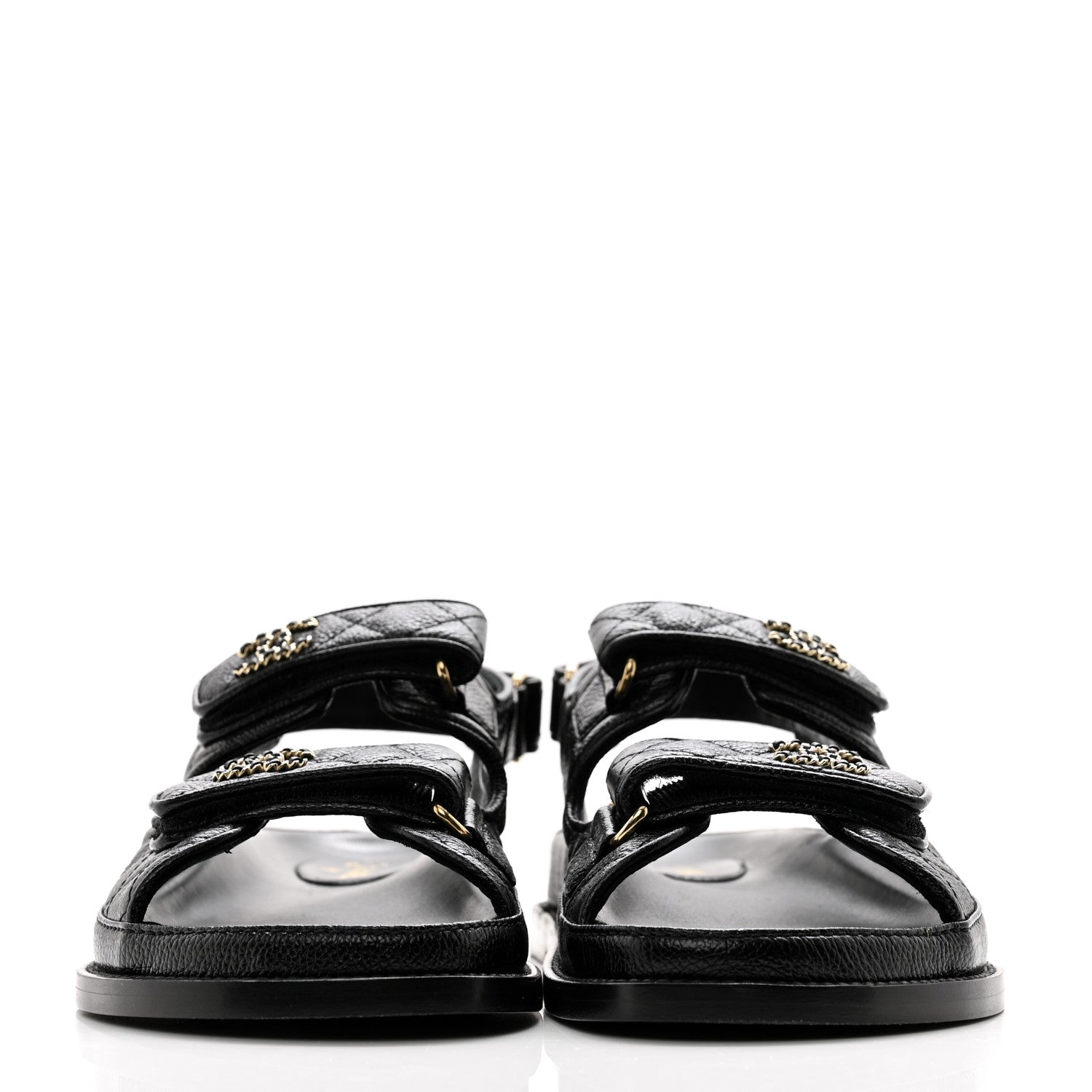 Chanel Grained Calfskin Velcro Dad Sandals 38 Black 2 of 9