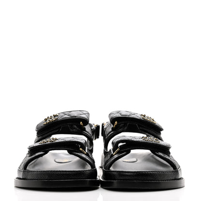 Chanel Grained Calfskin Velcro Dad Sandals 38 Black 2 of 9