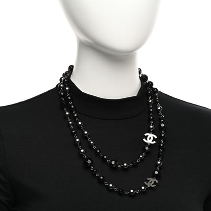 Chanel Ruthenium Pearl Beaded CC Long Necklace Black 2 of 6