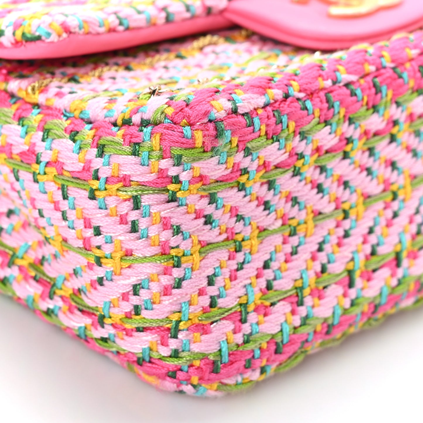 Cotton Mixed Fibers Woven Mini Rectangular Flap Pink Green