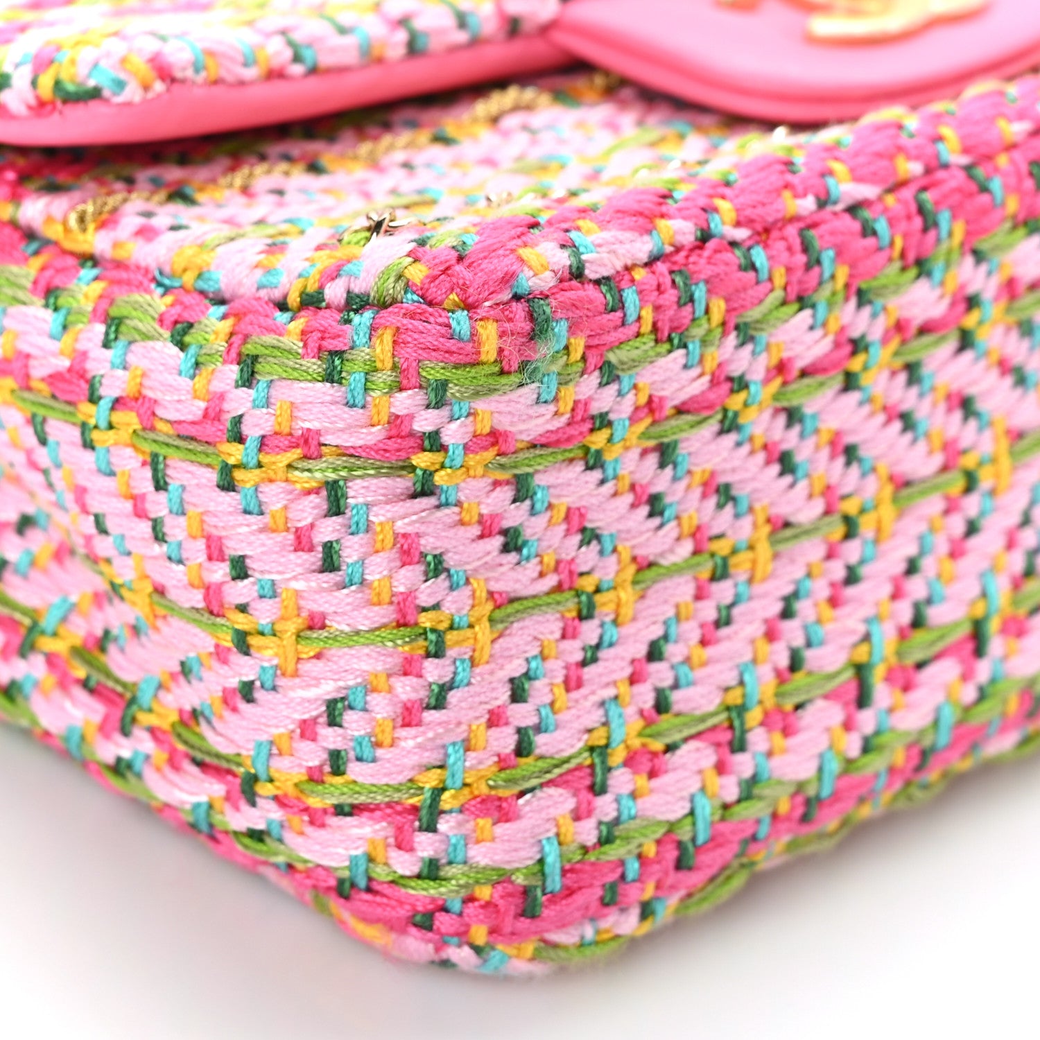 Chanel Cotton Mixed Fibers Woven Mini Rectangular Flap Pink Green 8 of 9