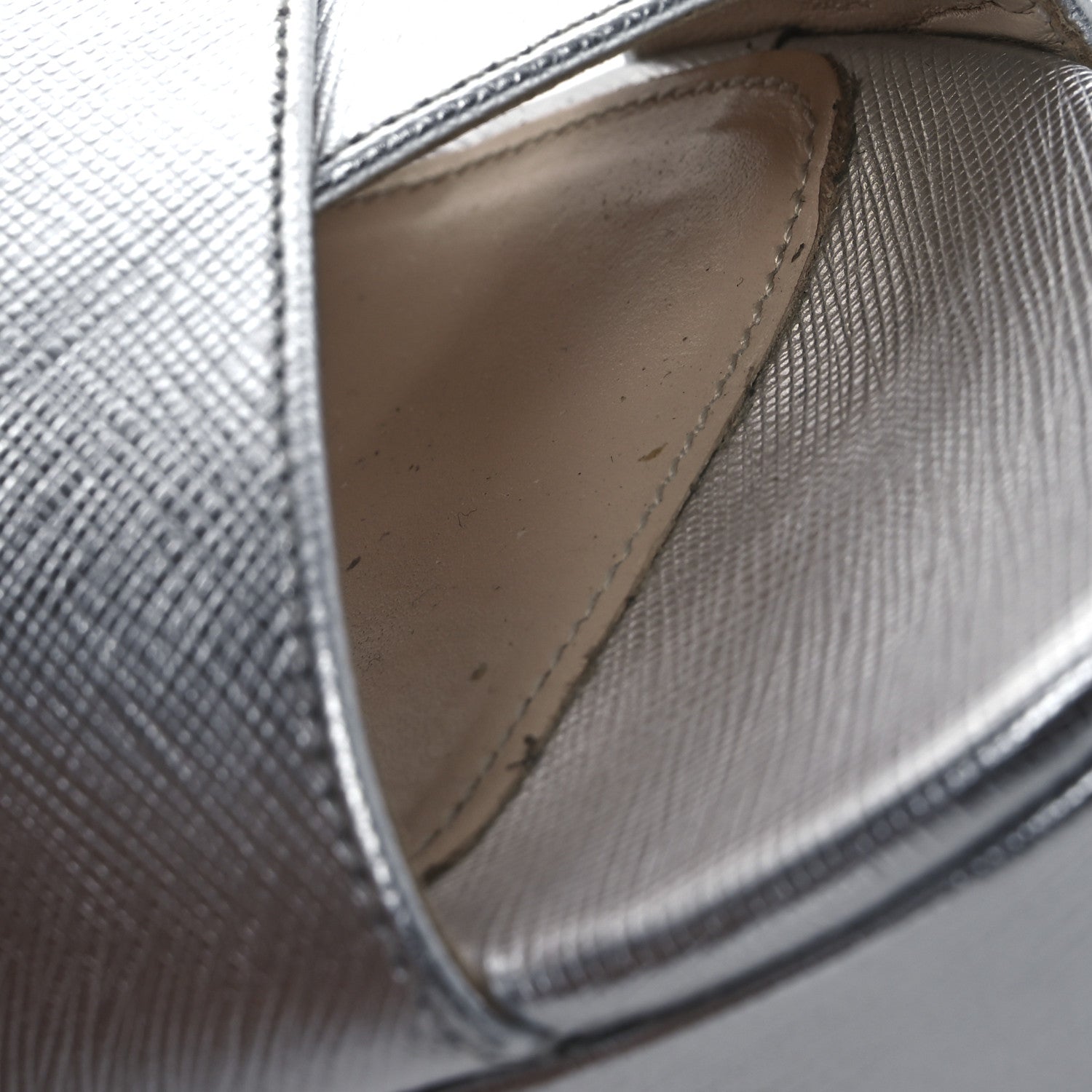 Prada Metallic Saffiano Crisscross Platform Sandals 41 Silver