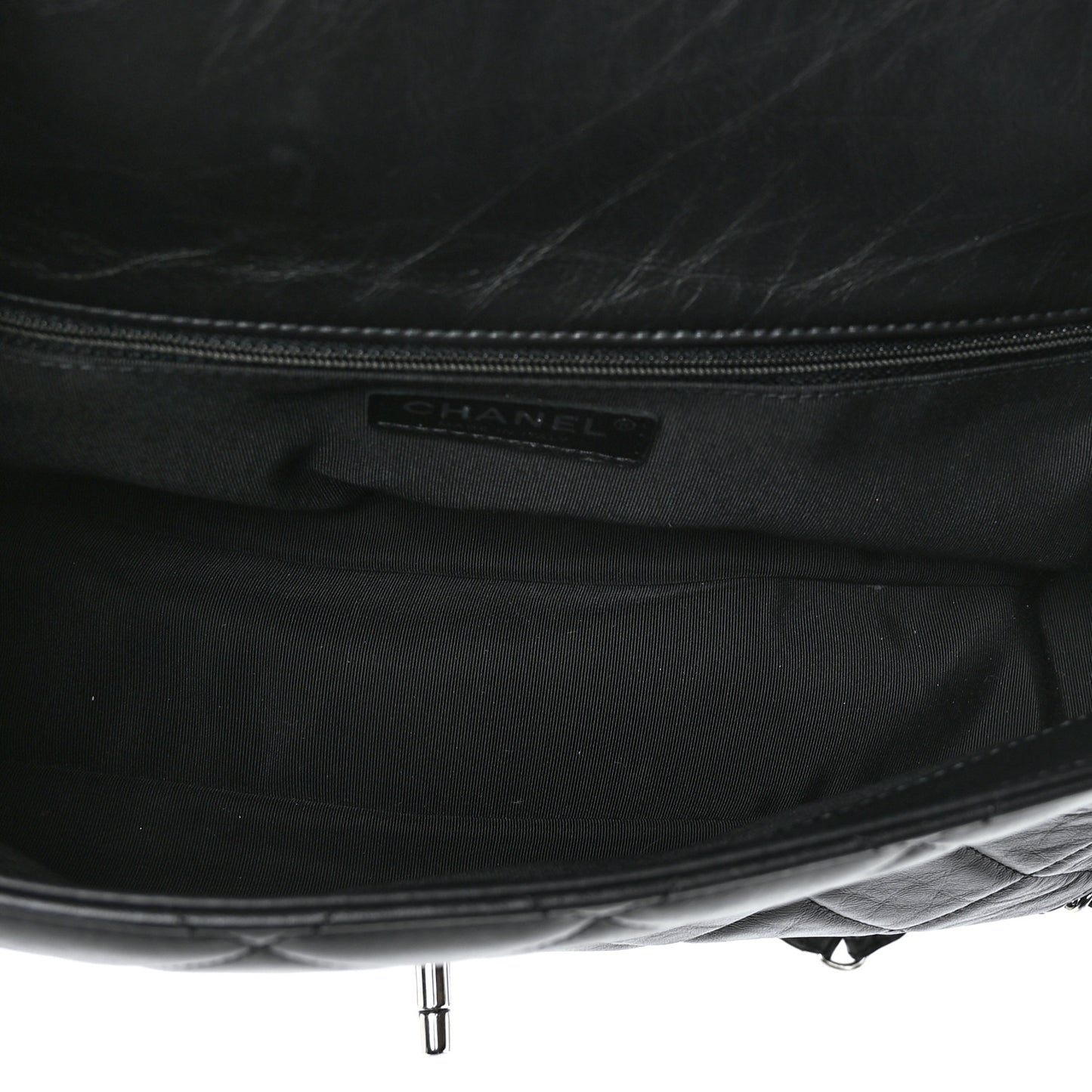 Crumpled Calfskin Quilted Large Chain All Over Flap Bag Black