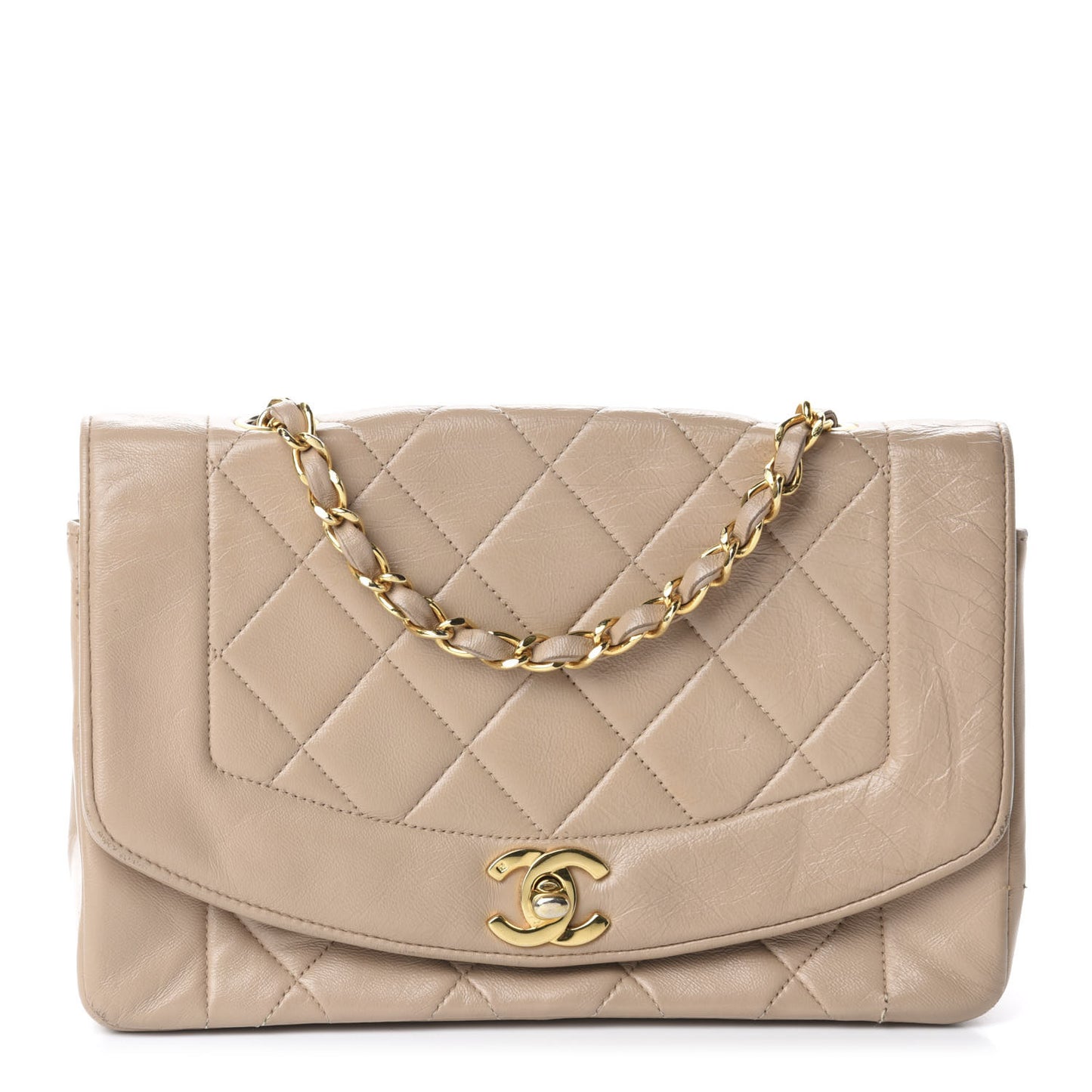 Lambskin Quilted Small Single Flap Beige