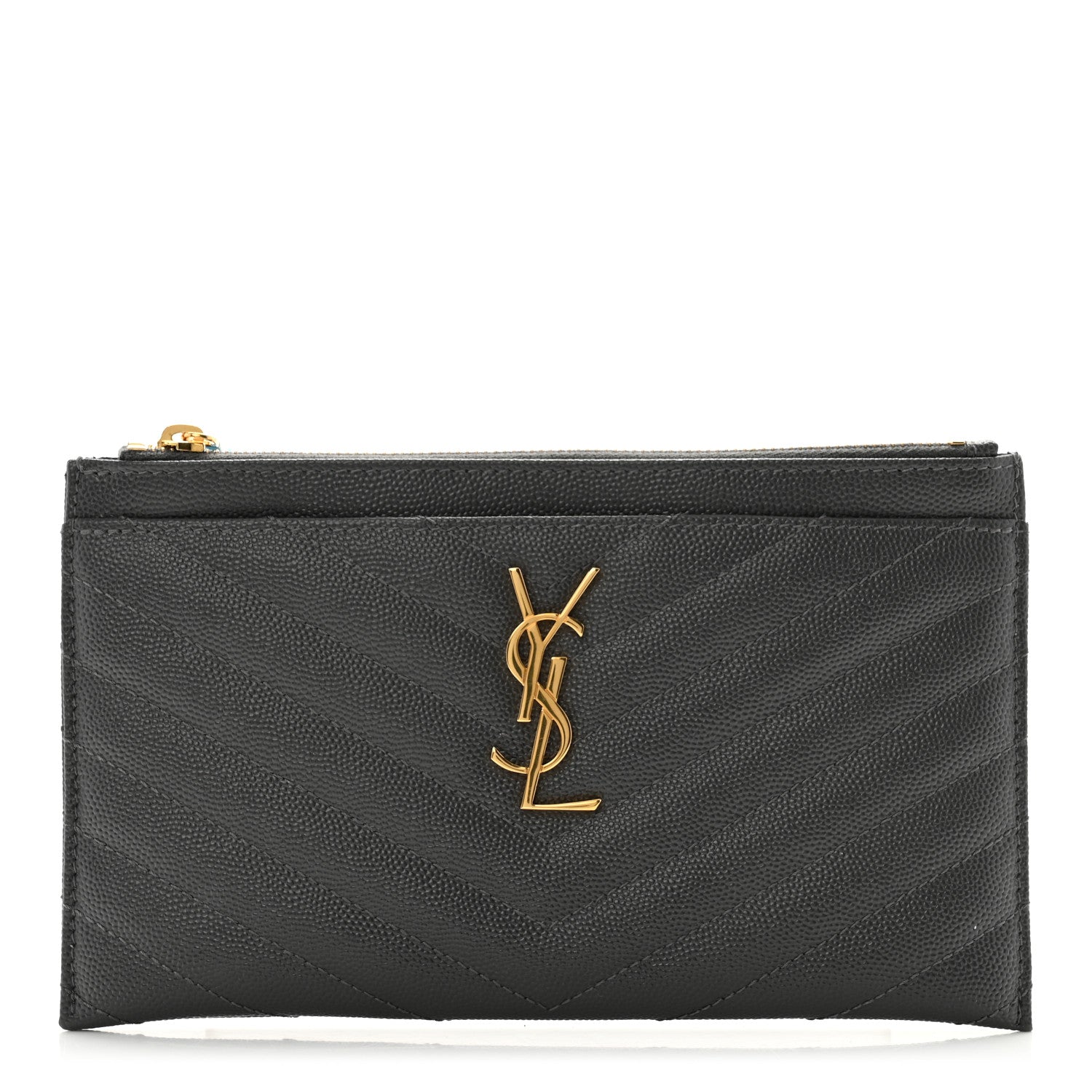 Saint Laurent Grain De Poudre Matelasse Chevron Monogram Bill Pouch Storm 1 of 7