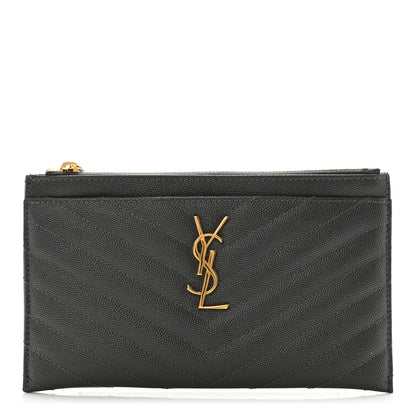 Saint Laurent Grain De Poudre Matelasse Chevron Monogram Bill Pouch Storm 1 of 7