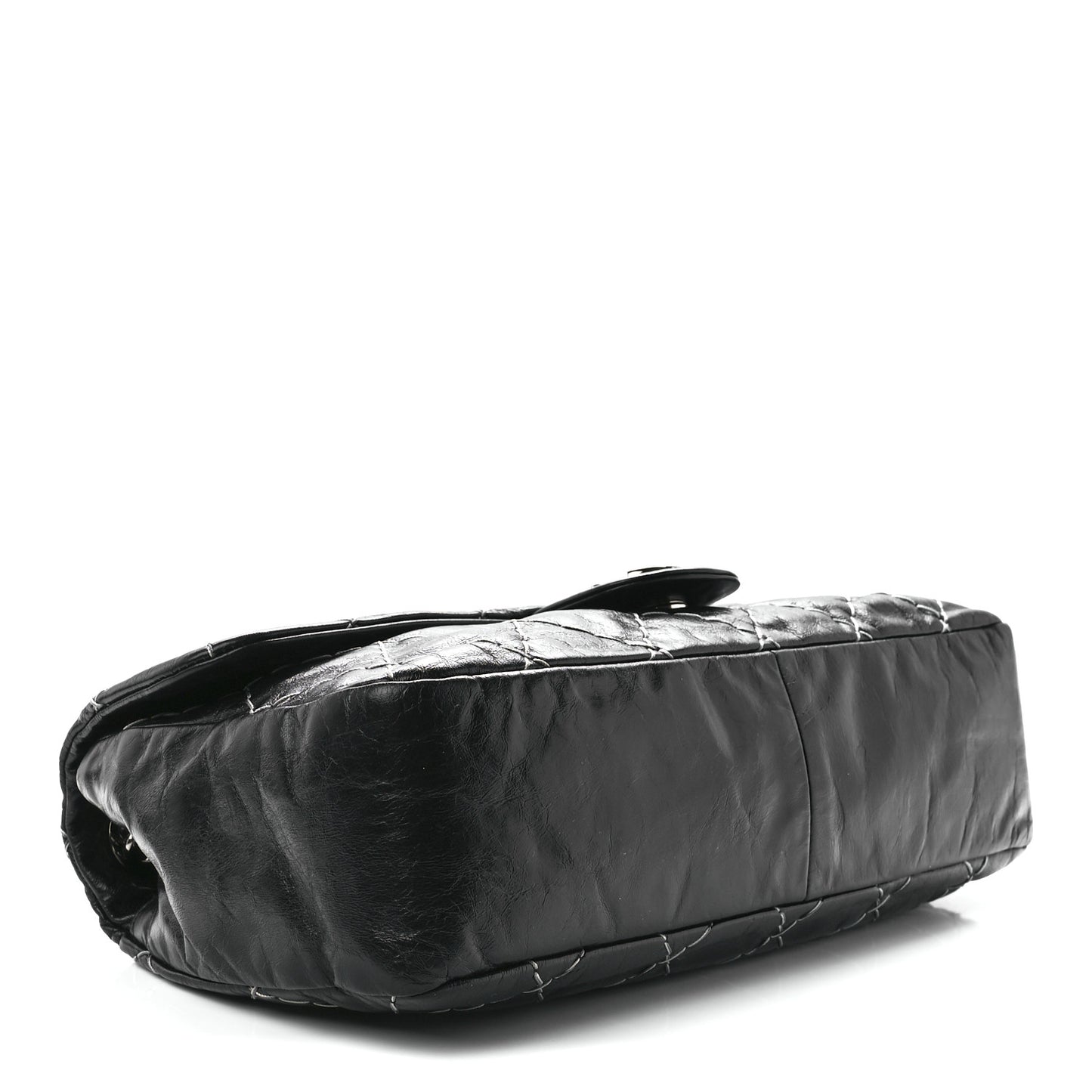 Glazed Goatskin Double Contrast Stitch Flap Black