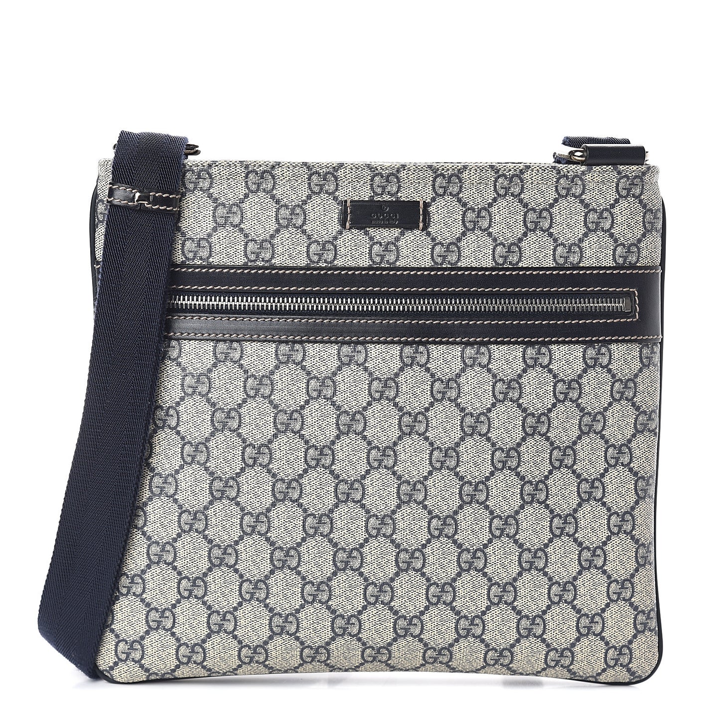 GG Supreme Monogram Small Flat Side Zip Messenger Bag Beige Blue