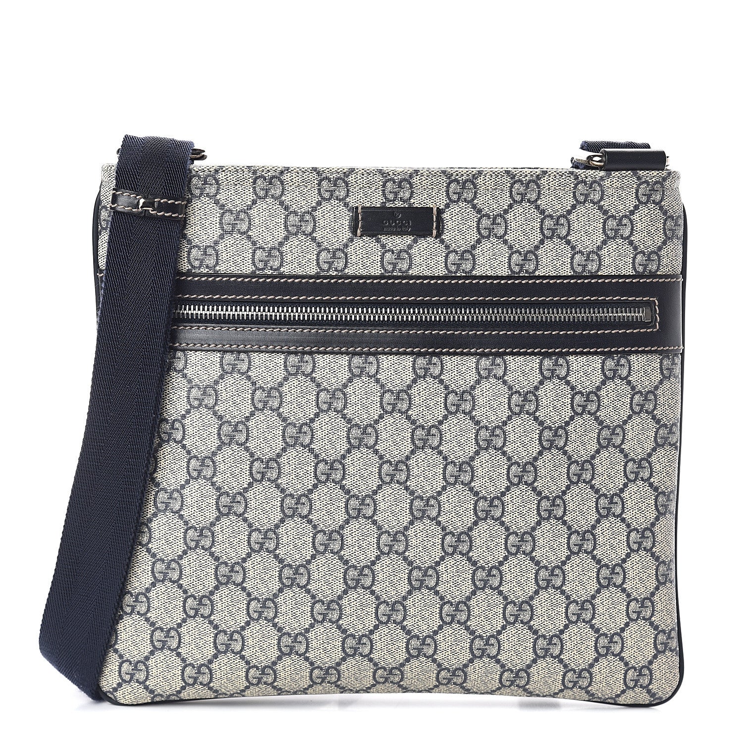 Gucci GG Supreme Monogram Small Flat Side Zip Messenger Bag Beige Blue 1 of 8
