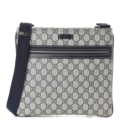 Gucci GG Supreme Monogram Small Flat Side Zip Messenger Bag Beige Blue 1 of 8