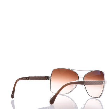 Chanel Lambskin Quilted CC Pilot Sunglasses 4196-Q Silver Taupe 4 of 7