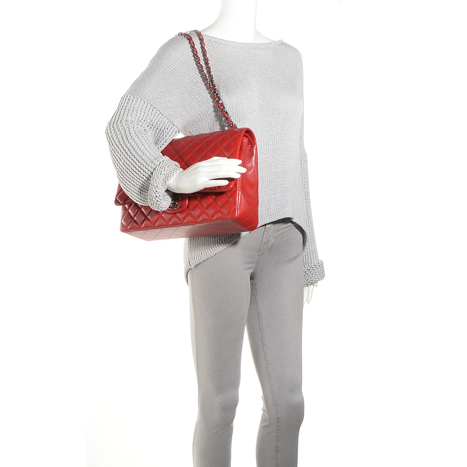 Chanel Lambskin Quilted Maxi Double Flap Red 2 of 10