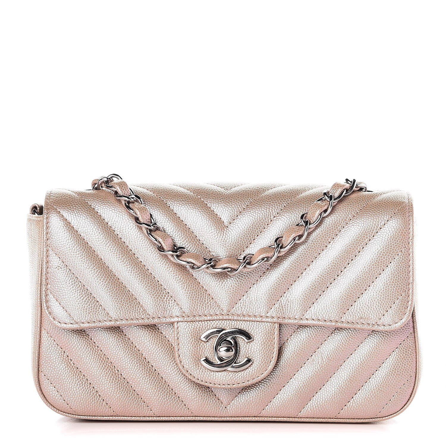 Chanel Iridescent Caviar Chevron Quilted Mini Rectangular Flap Light Gold 1 of 15