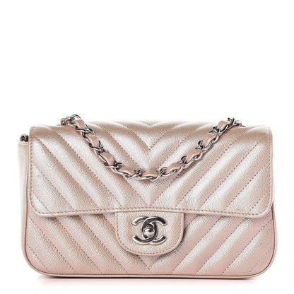Chanel Iridescent Caviar Chevron Quilted Mini Rectangular Flap Light Gold 1 of 15
