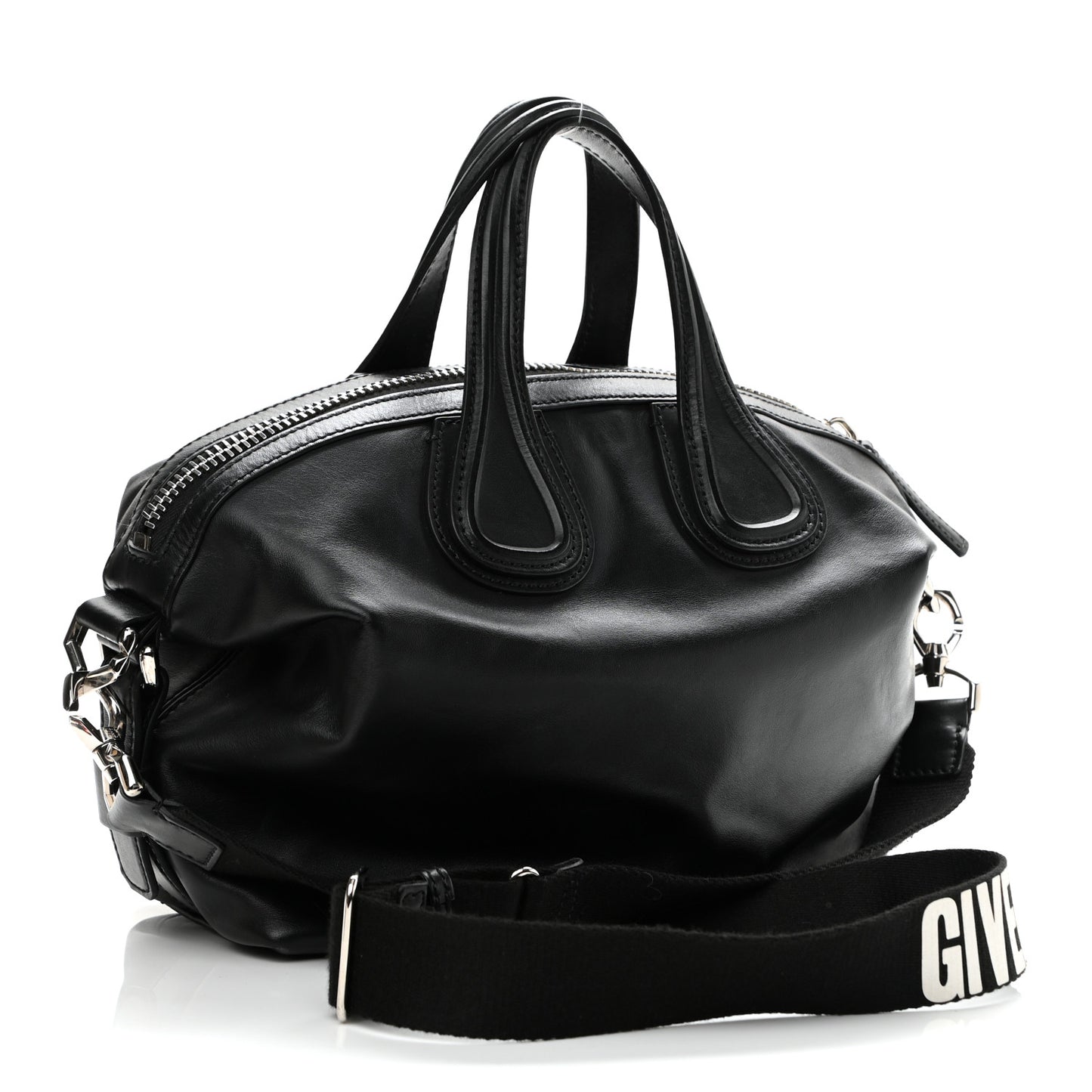 Waxed Calfskin Small Nightingale Logo Strap Black