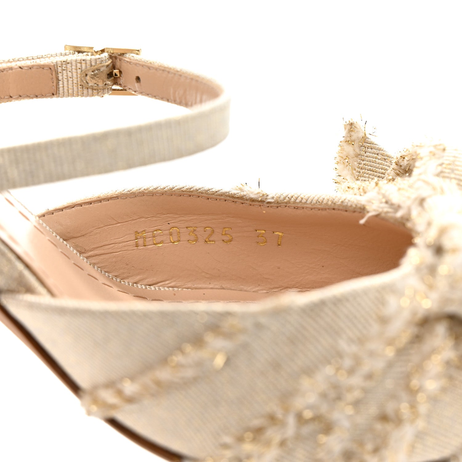 Christian Dior Laminated Grosgrain Pearl Fringe Adiorable Mule 37 Shiny Gold 9 of 12