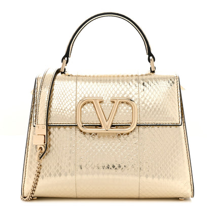 Valentino Garavani Metallic Calfskin Snake Embossed Mini VSling Top Handle Bag Gold 1 of 9