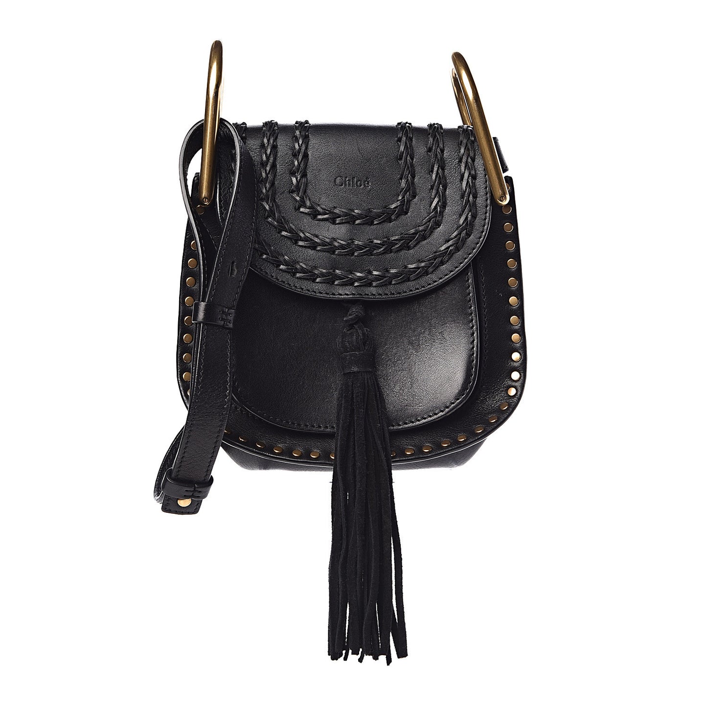 Calfskin Braided Mini Hudson Shoulder Bag Black