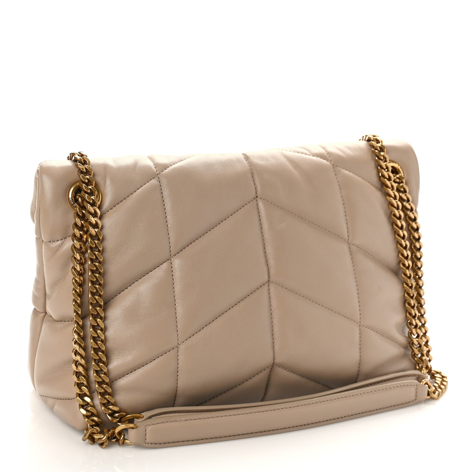 Saint Laurent Lambskin Quilted Small Loulou Puffer Monogram Chain Satchel Dark Beige 3 of 8