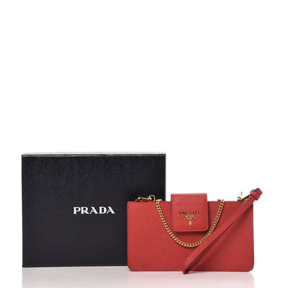 Prada Saffiano Metal Phone Wristlet Crossbody Wallet Rosso 9 of 9