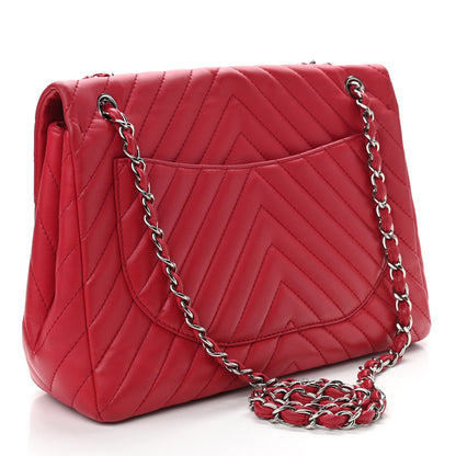 Chanel Lambskin Chevron Quilted Maxi Single Flap Red 3 of 12