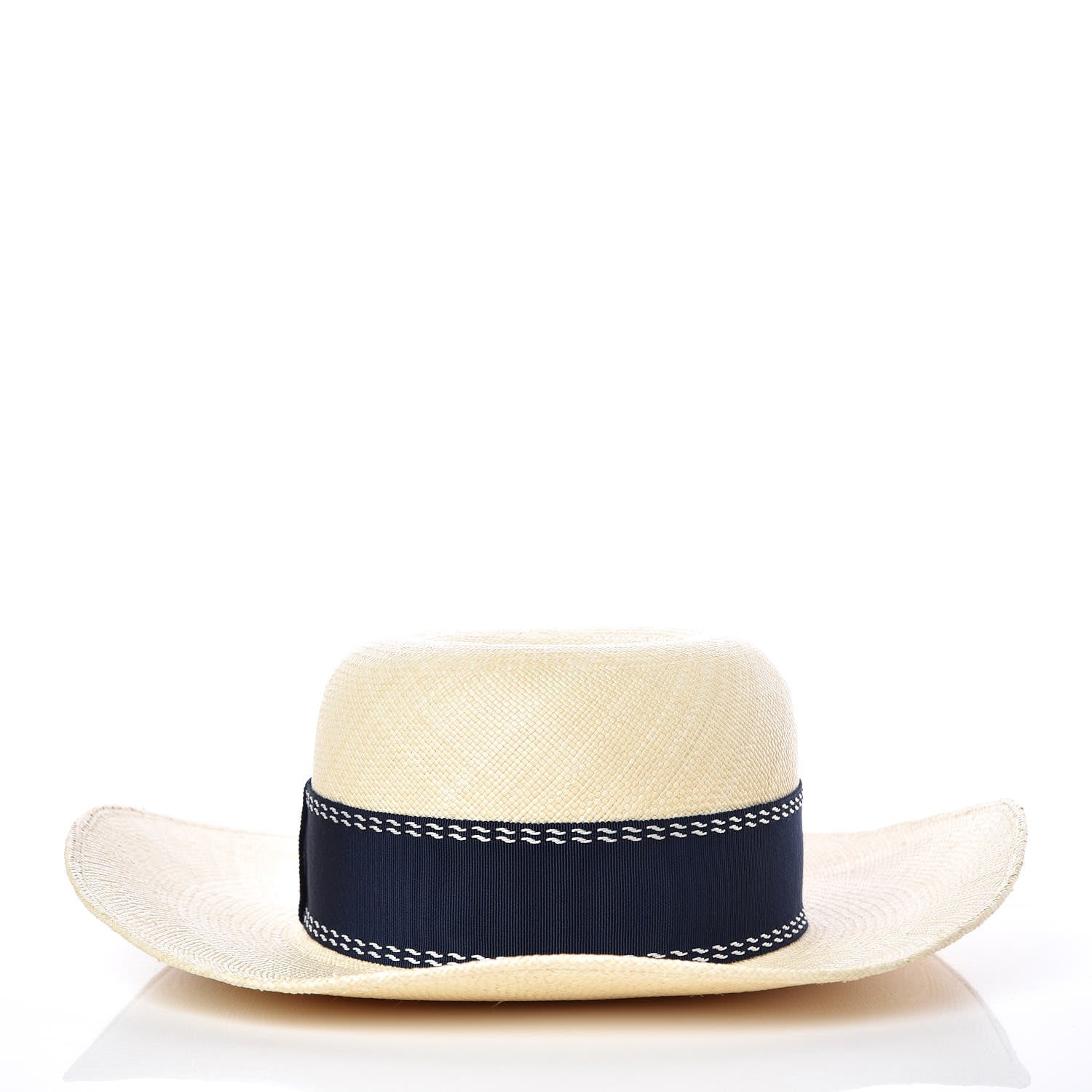 Hermes Straw Marin Grosgrain Stitched Trinidad Hat 57 Naturel Marine 3 of 9