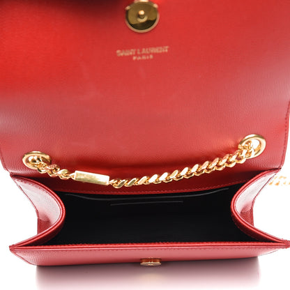 Saint Laurent Grain De Poudre Small Monogram Kate Satchel Red 5 of 7