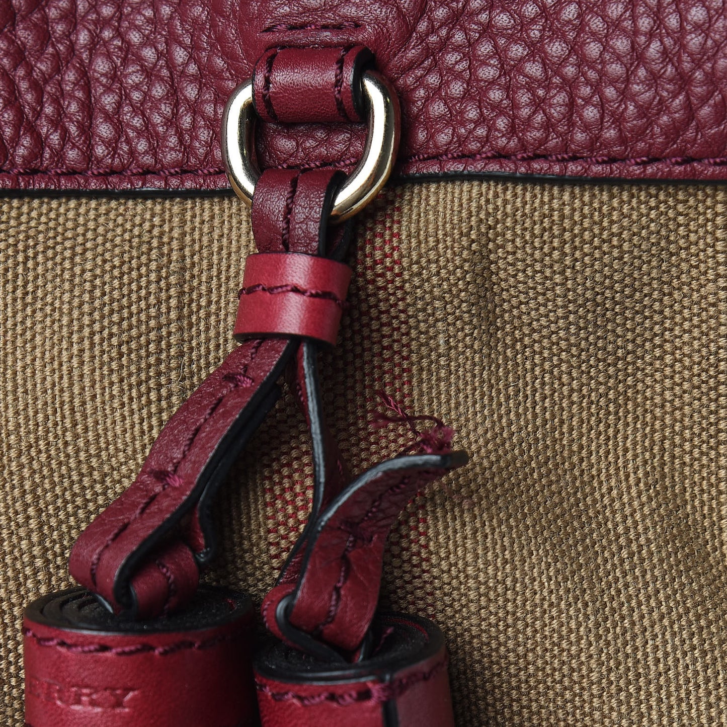 Grainy Calfskin Canvas Mega Check Medium Ashby Tassel Hobo Burgundy Red