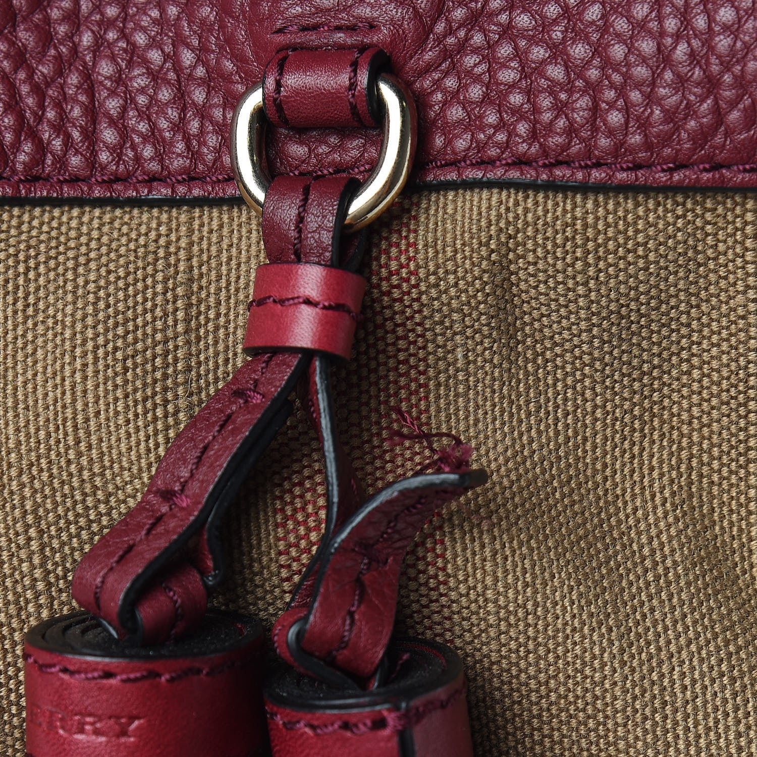 Burberry Grainy Calfskin Canvas Mega Check Medium Ashby Tassel Hobo Burgundy Red 10 of 10