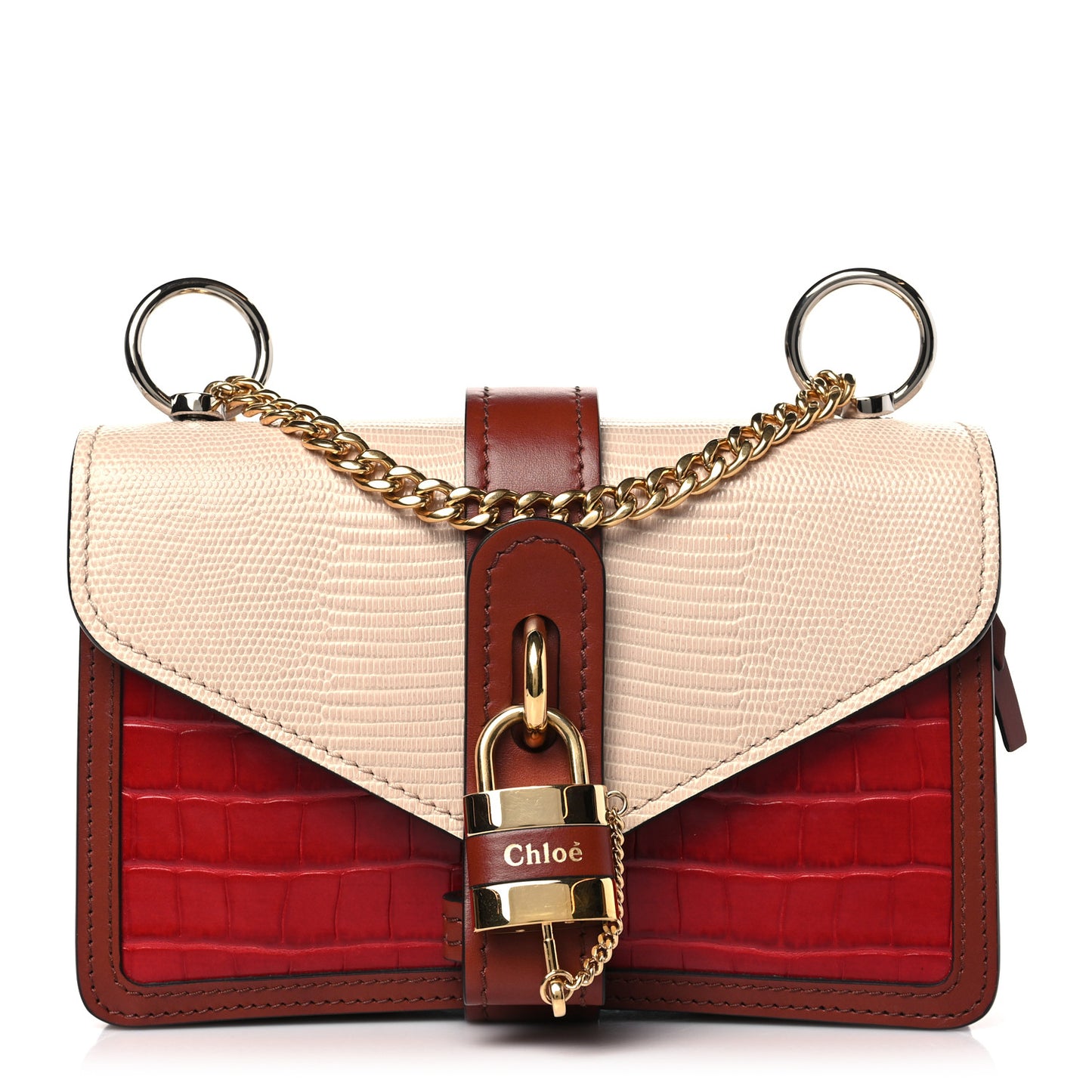 Calfskin Crocodile Embossed Aby Chain Shoulder Bag Pink Red