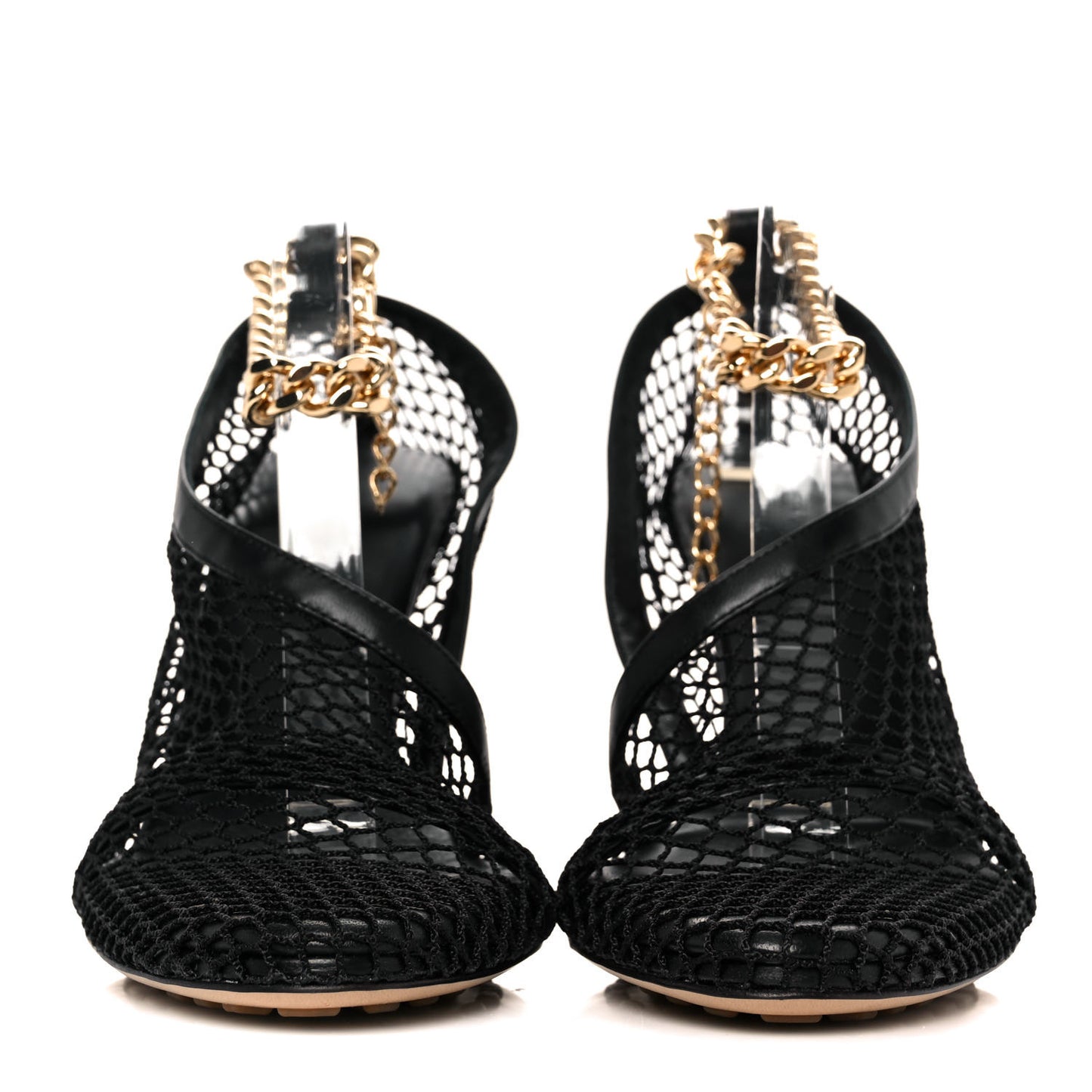 Mesh Nappa Chunky Chain Sandals 38.5 Black