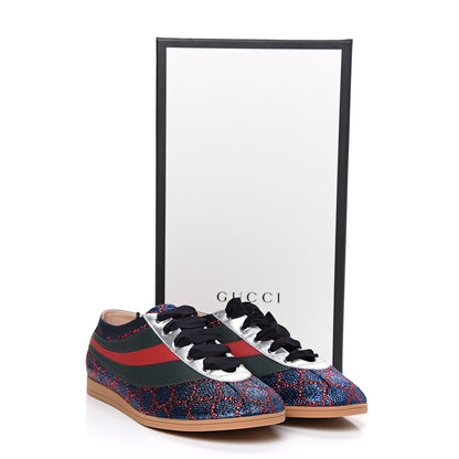 Gucci Lurex Calfskin Web GG Monogram Mens Falacer Sneakers 8.5 Iridescent Blue Iridescent Red Silver 10 of 10
