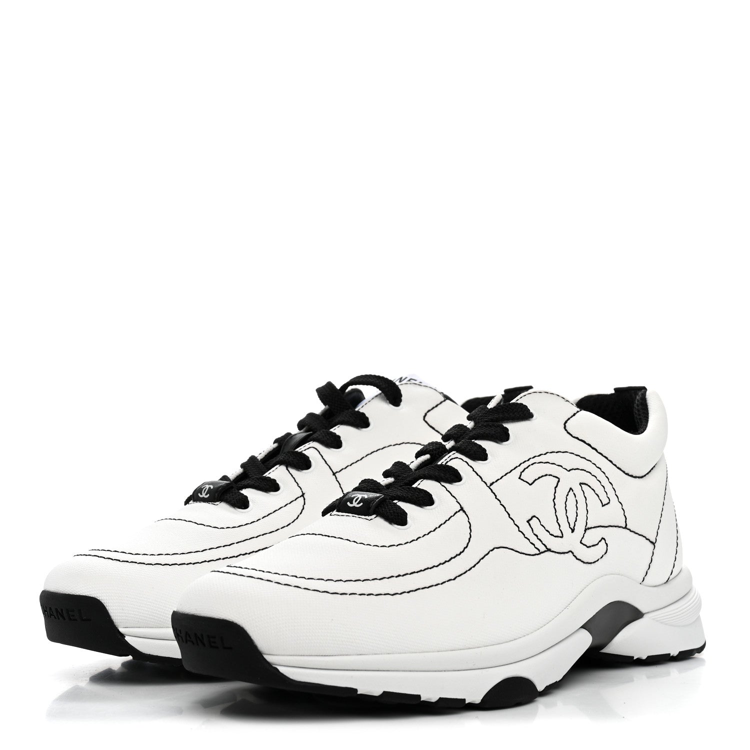 Chanel Cotton Womens CC Sneakers 41 White Black 4 of 9