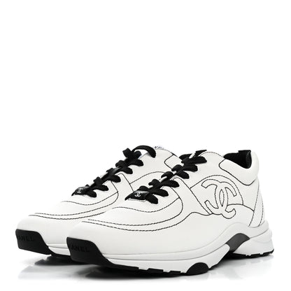 Chanel Cotton Womens CC Sneakers 41 White Black 4 of 9