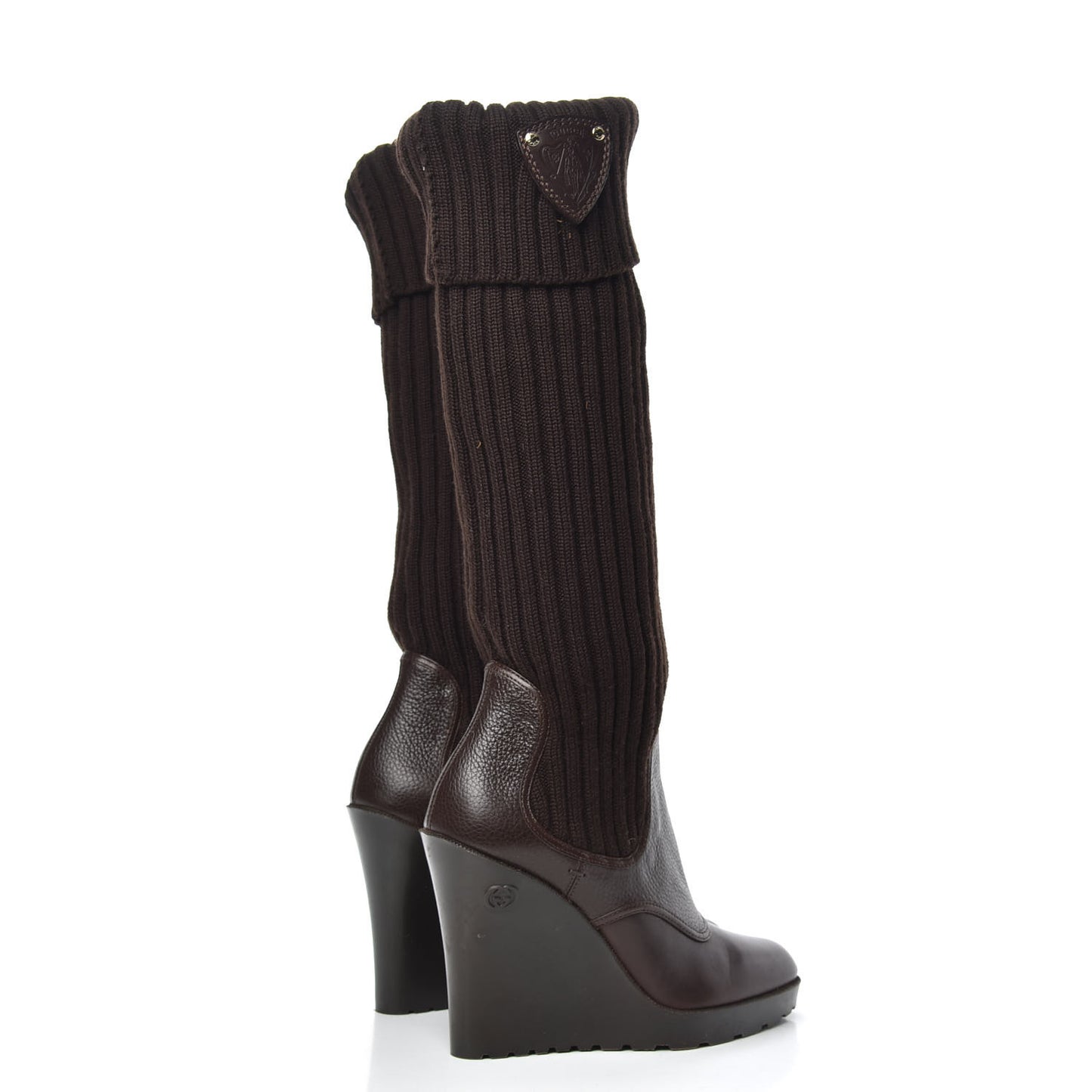 Wool Calfskin Knee Length Sock Boots 38 Brown