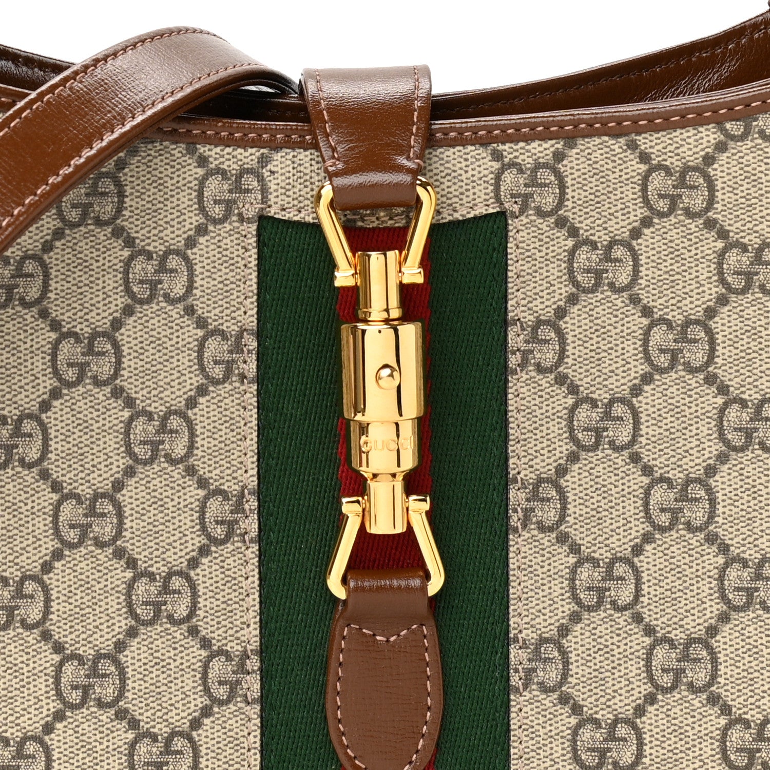 Gucci GG Supreme Monogram Azalea Calfskin Web Small Jackie 1961 Hobo Beige Ebony Brown Sugar 8 of 11