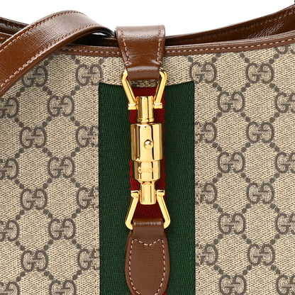 Gucci GG Supreme Monogram Azalea Calfskin Web Small Jackie 1961 Hobo Beige Ebony Brown Sugar 8 of 11