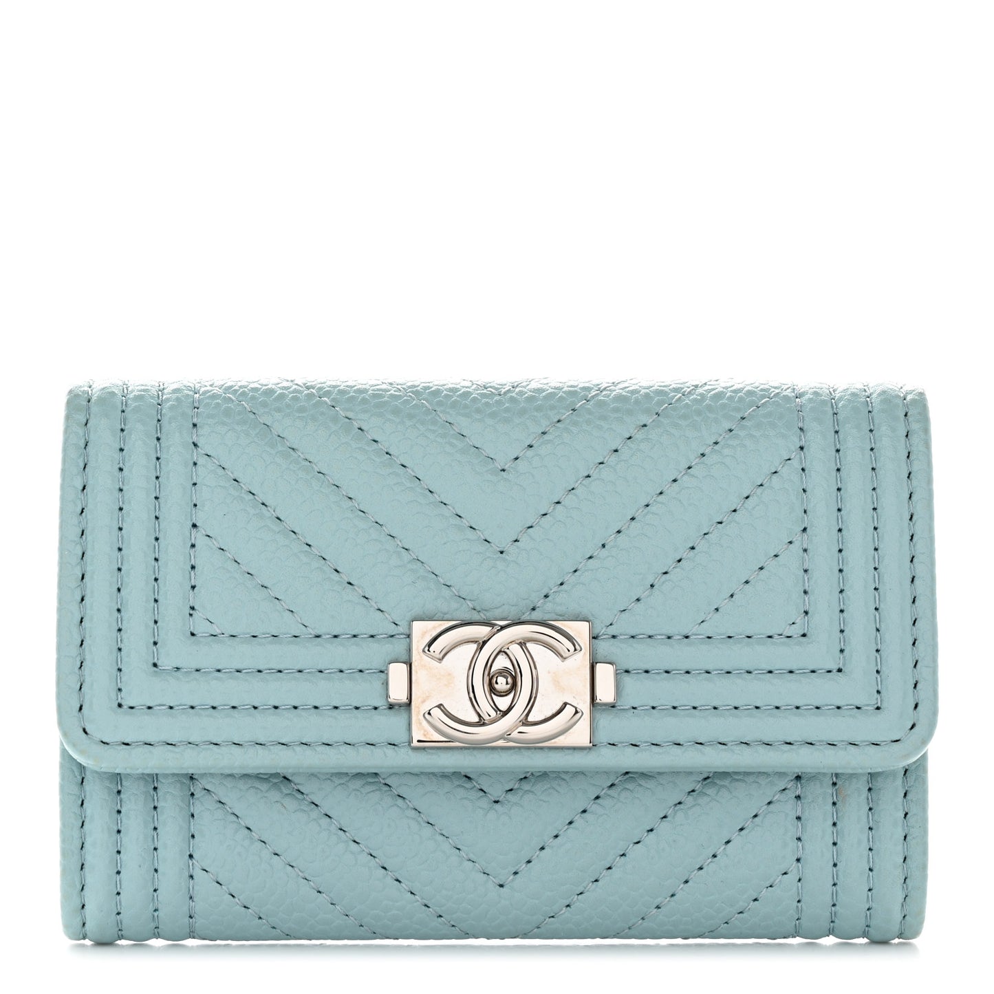 Caviar Chevron Quilted Boy Card Holder Light Blue