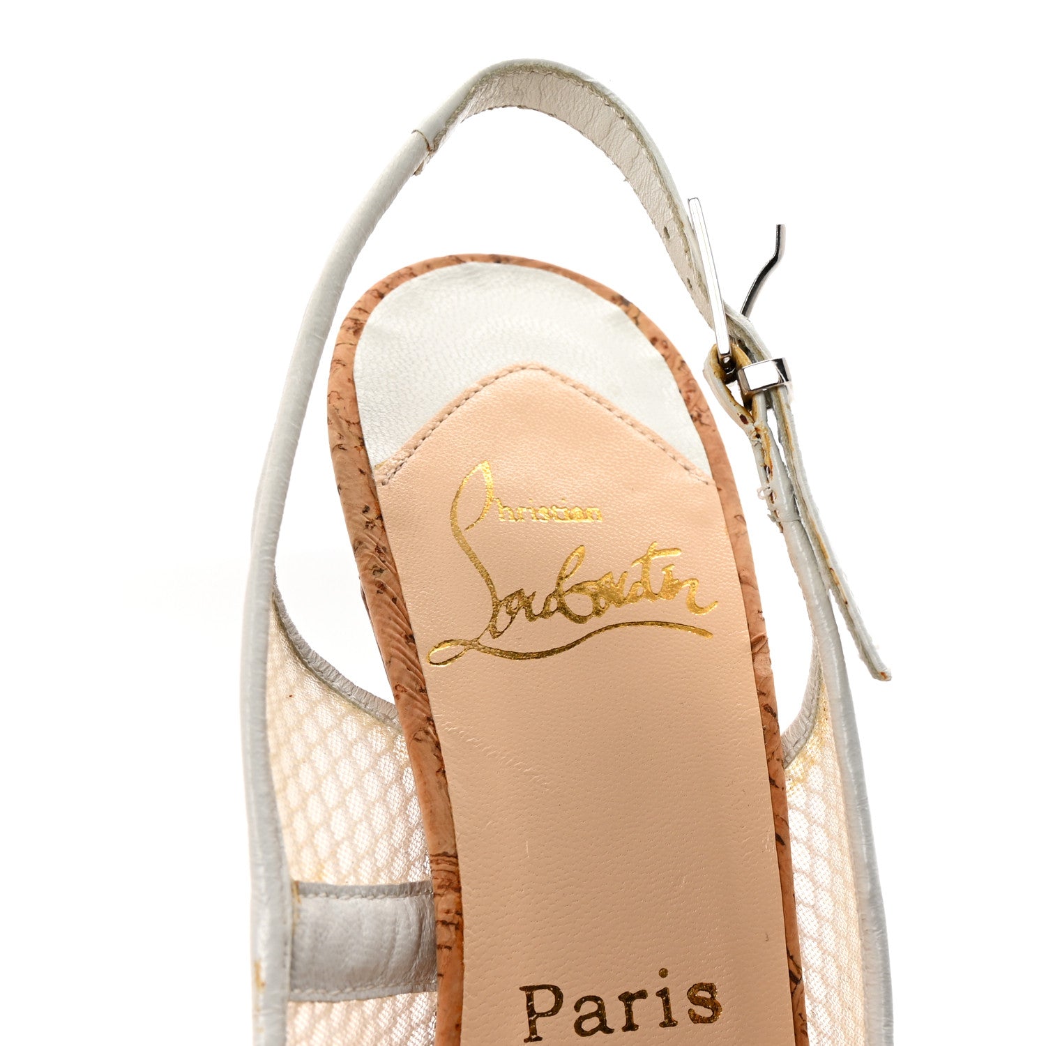 Christian Louboutin Cork Fishnet Madamoiselle Marchand 120 Pumps 37 White 8 of 9
