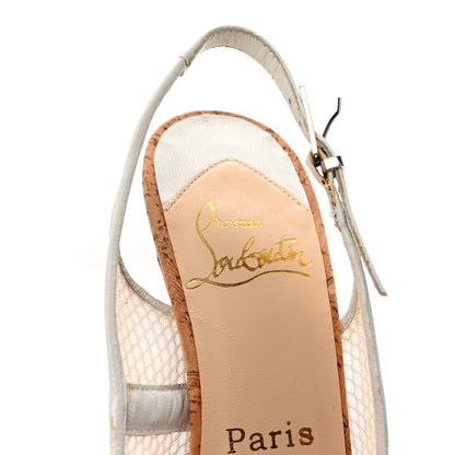 Christian Louboutin Cork Fishnet Madamoiselle Marchand 120 Pumps 37 White 8 of 9