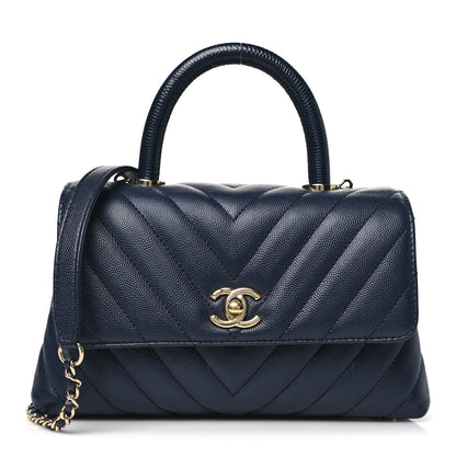 Chanel Caviar Lizard Chevron Quilted Mini Coco Handle Flap Navy 1 of 10