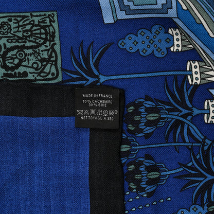 Hermes Cashmere Silk La Maison des Carres Shawl 140 Bleu Nuit Ciel Orange 3 of 5