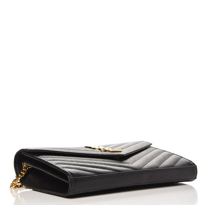 Saint Laurent Grain De Poudre Matelasse Chevron Monogram Chain Wallet Black 4 of 6