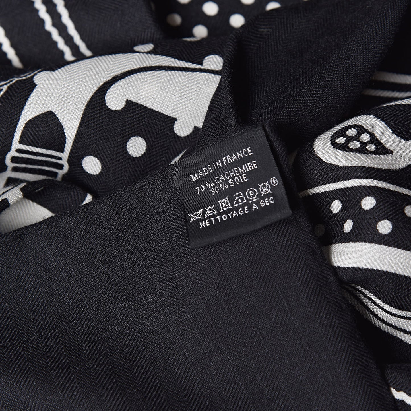 Silk Cashmere Grand Manege Bandana Shawl 140 Black White