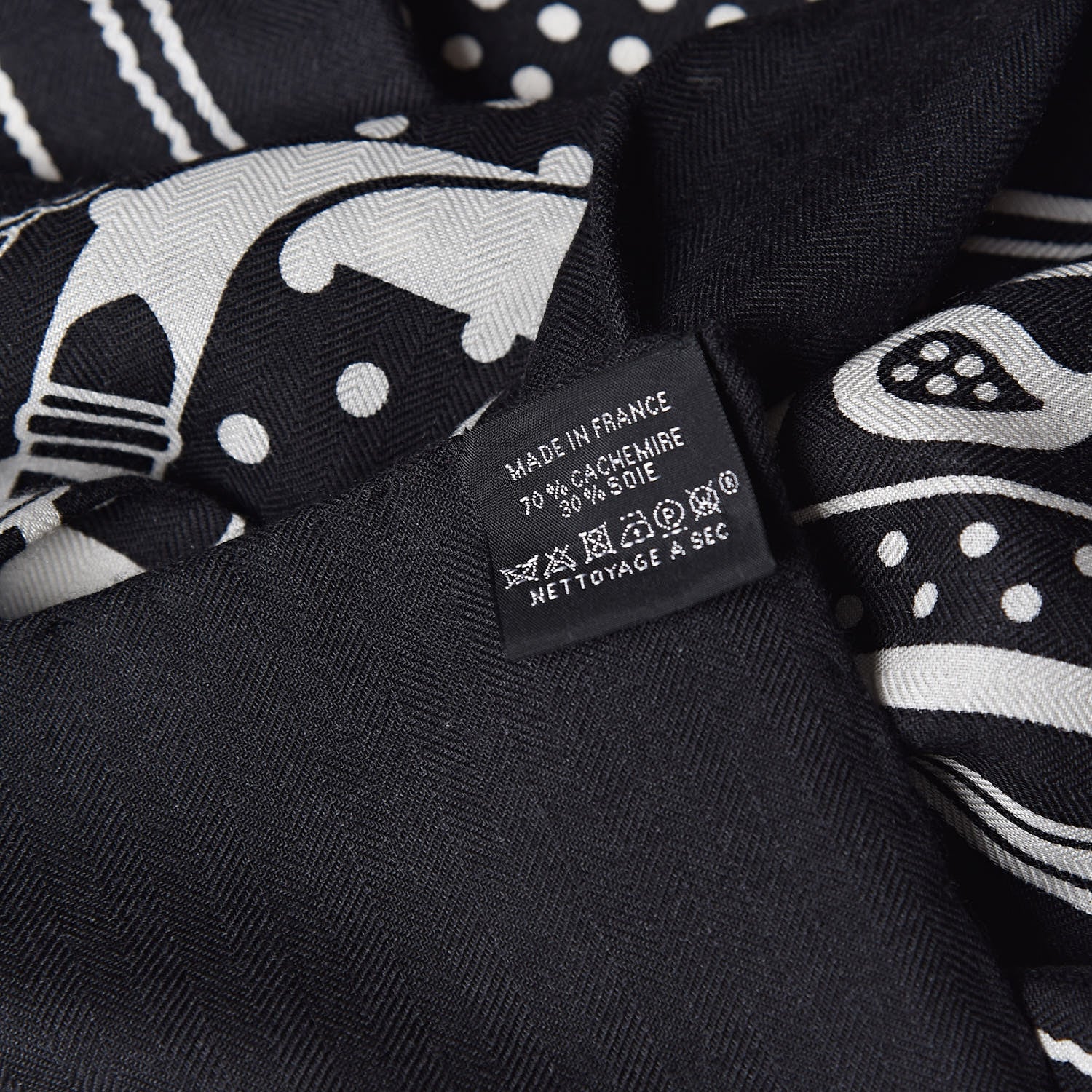 Hermes Silk Cashmere Grand Manege Bandana Shawl 140 Black White 7 of 7